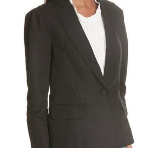 Frame One-button Pleated Linen Blazer Noir Black